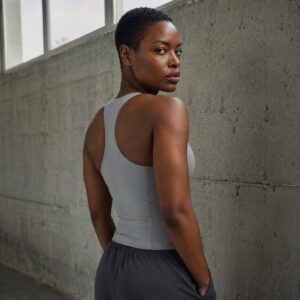Chalkdell longline sports bra — Support Layers by WFXC. worn by a model.
