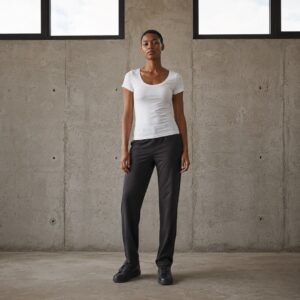 Greyfield fitted scoop tee — Jersey Tees by WFXC. worn by a model.