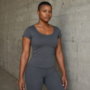 Hawthorn fitted scoop tee — Jersey Tees by WFXC. worn by a model.