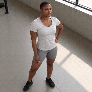 Coldharbour fitted scoop tee — Jersey Tees by WFXC. worn by a model.