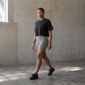 Ashley Green boxy crop tee — Jersey Tees by WFXC. worn by a model.