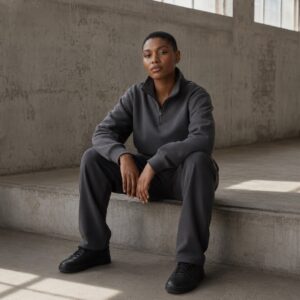 Ashley Green half zip sweatshirt — Zip Tops by WFXC. worn by a model.